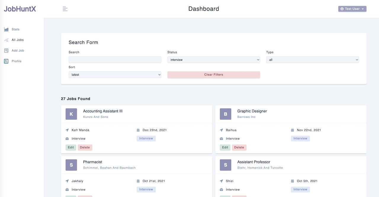 Job tracking app: JobHuntX